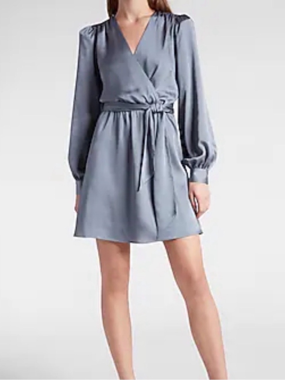 Express Satin Wrap Mini Dress in Steel Blue NWT